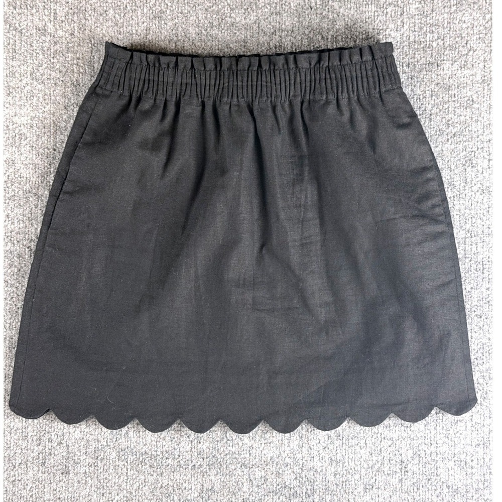 J.Crew Black Linen Cotton Scalloped Mini Skirt Sz 4 Office Transitional Pockets